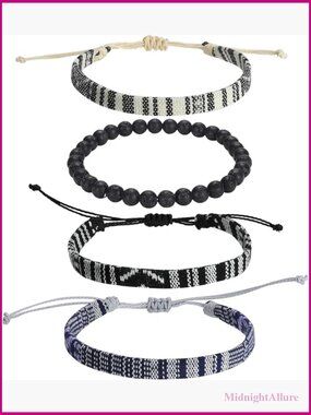Boho Braided Bracelet Set with Adjustable Sliding Knot Unisex Surfer Beach